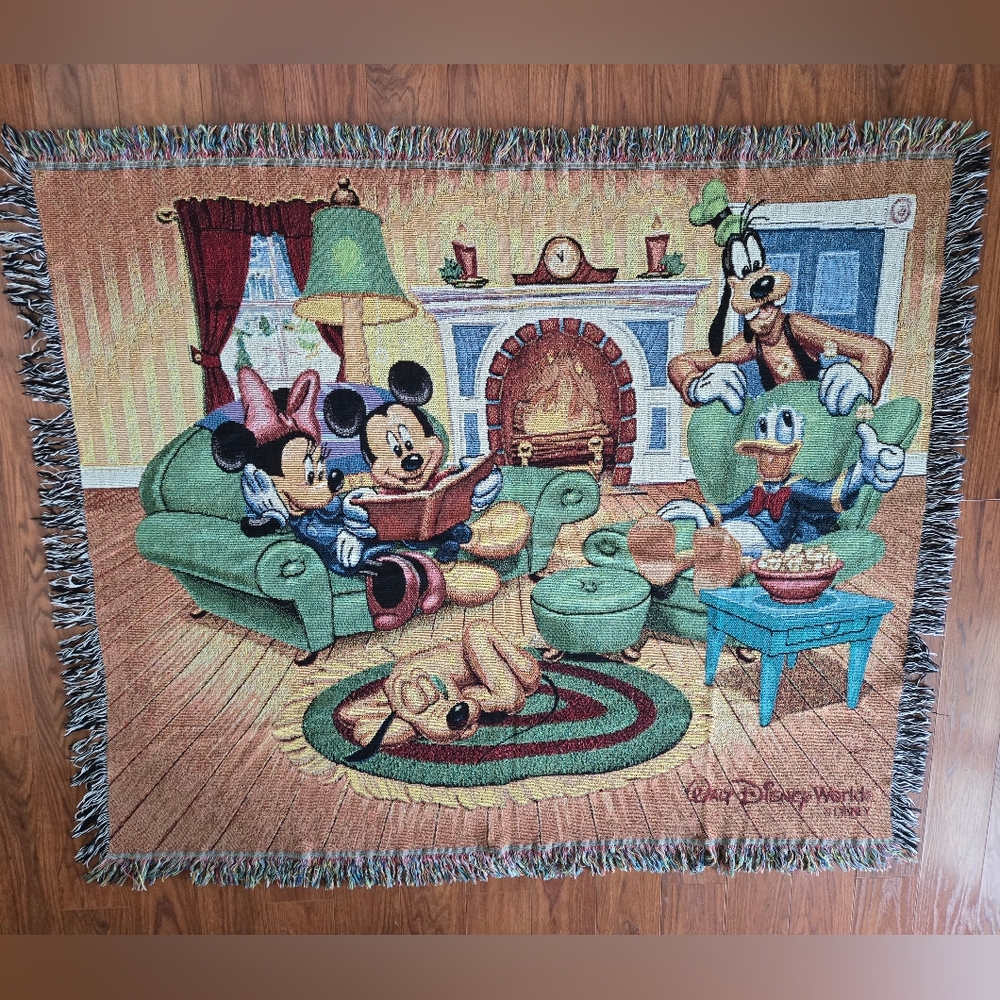 Walt Disney World Tapestry Woven Throw Blanket Mickey Minnie Mouse 60” x 50”